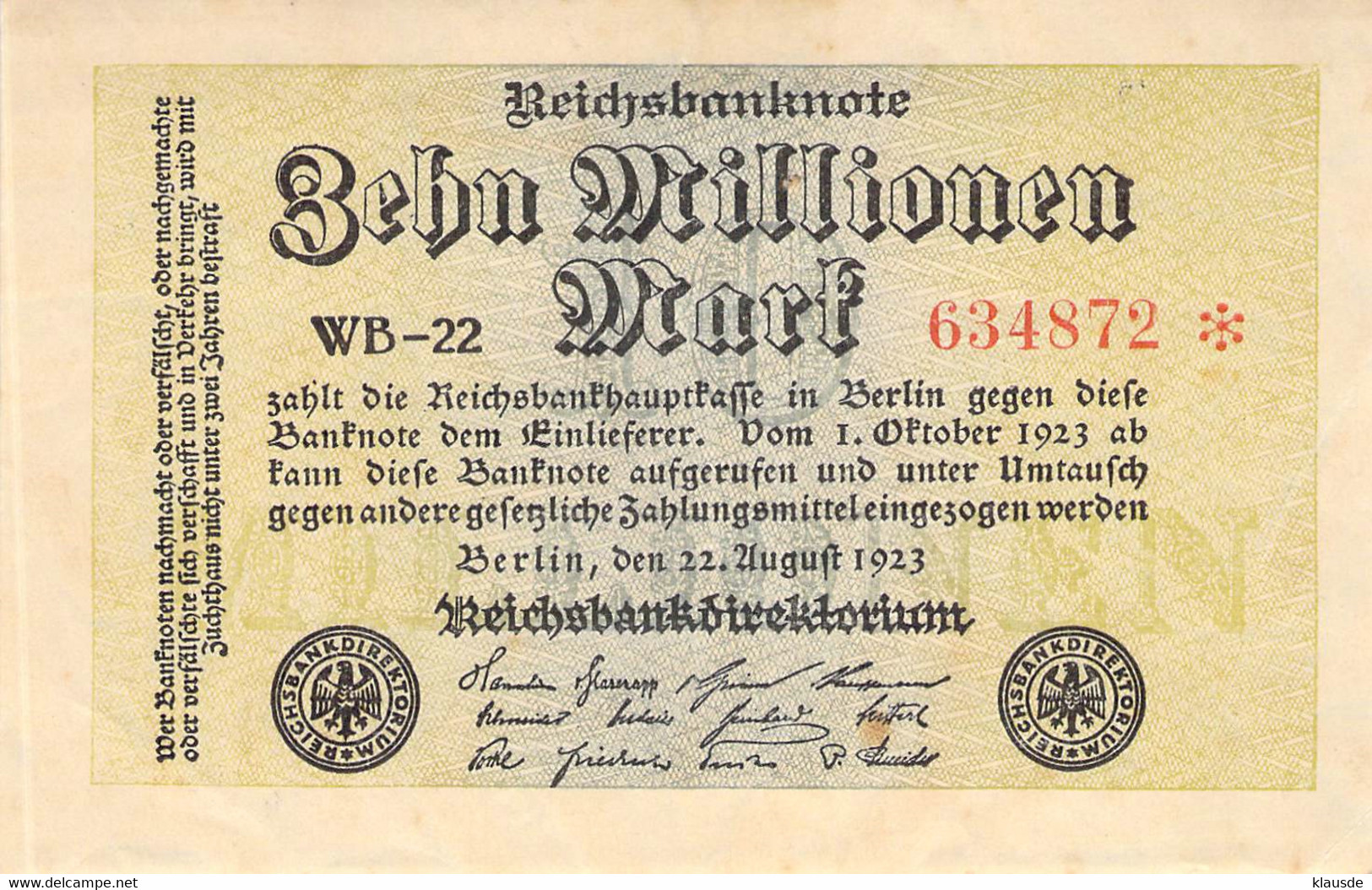 10 Mio Mark 1923 AU/EF (II) WB-22 634872 - 10 Millionen Mark