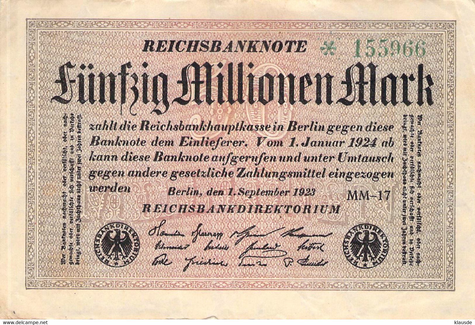 50 Mio Mark 1923 VF/F (III) MM-17 155966 - 50 Millionen Mark