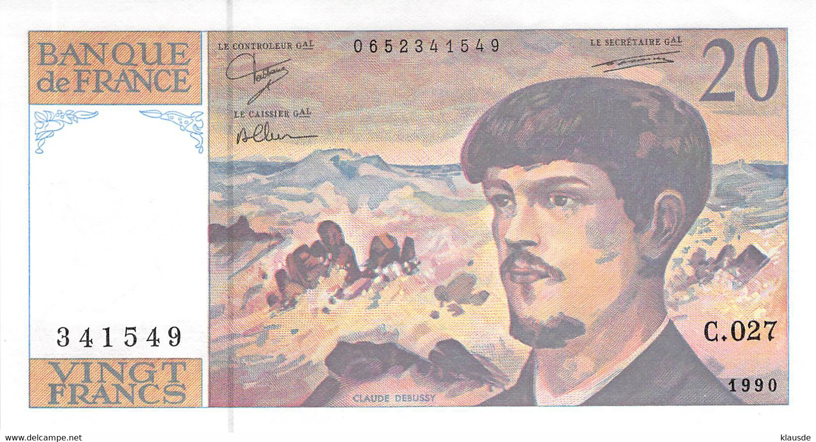 20 Francs Geldschein, 20 F 1980-1997 ''Debussy'' AU/EF (II) - 20 F 1980-1997 ''Debussy''