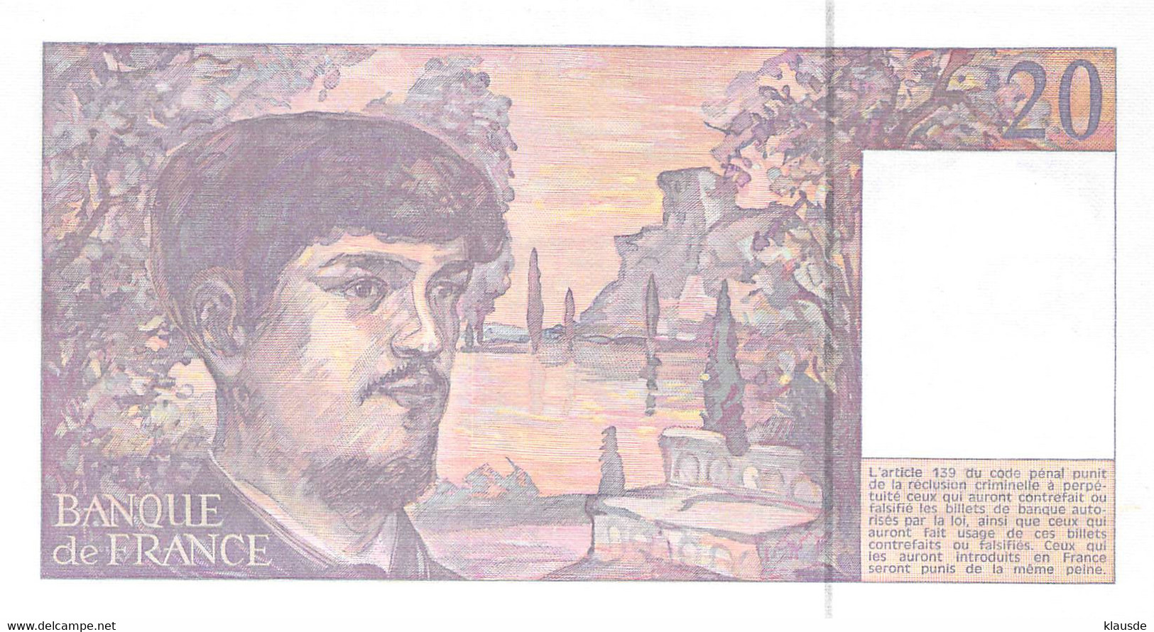 20 Francs Geldschein, 20 F 1980-1997 ''Debussy'' AU/EF (II) - 20 F 1980-1997 ''Debussy''