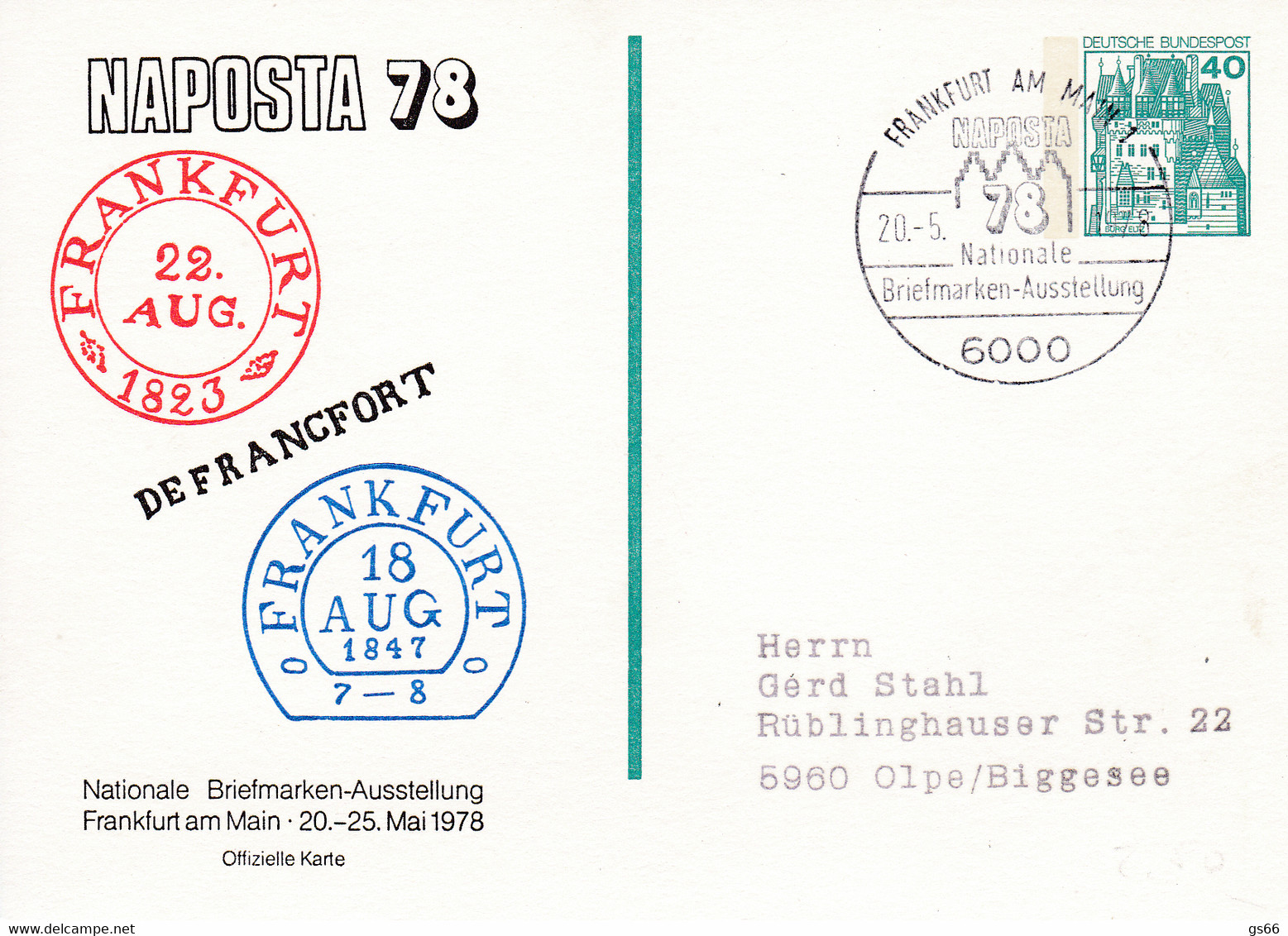 BRD, PP 100 D2/013a, BuSchl. 40,  Frankfurt "Naposta 78", - Private Postcards - Used