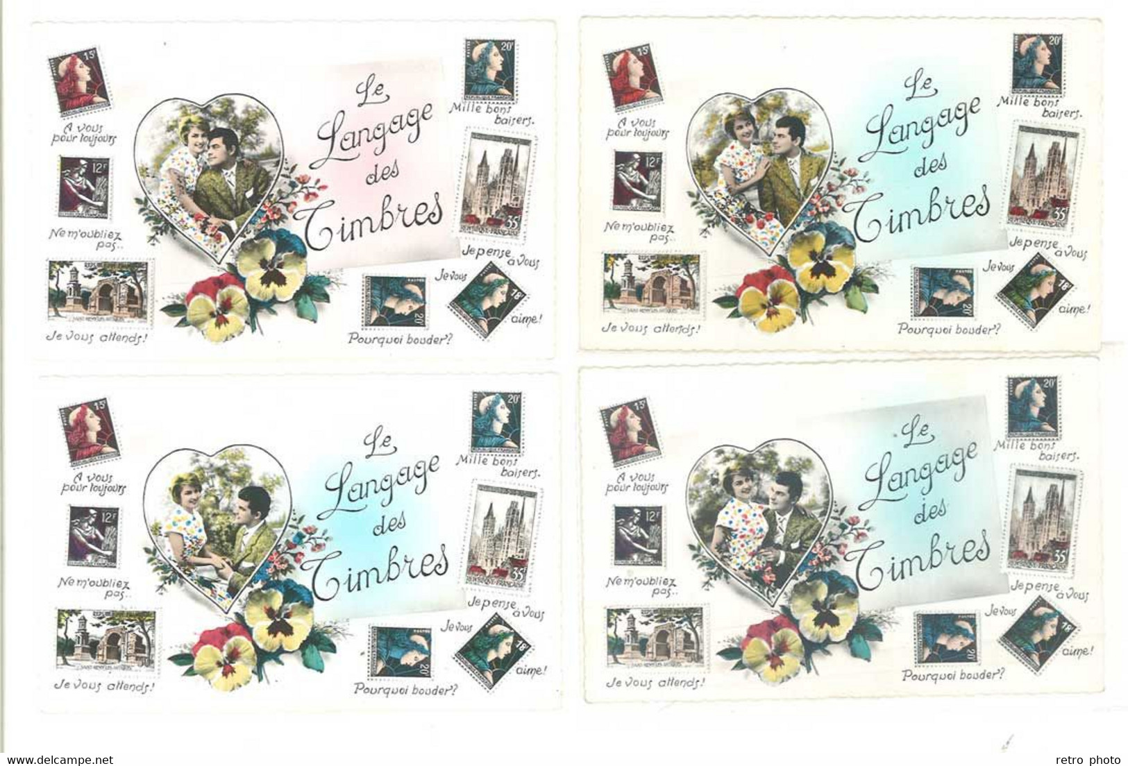 4 Cpa Fantaisies Langages Des Timbres , Couple, Amoureux   ( S. 4041 ) - Poste & Facteurs