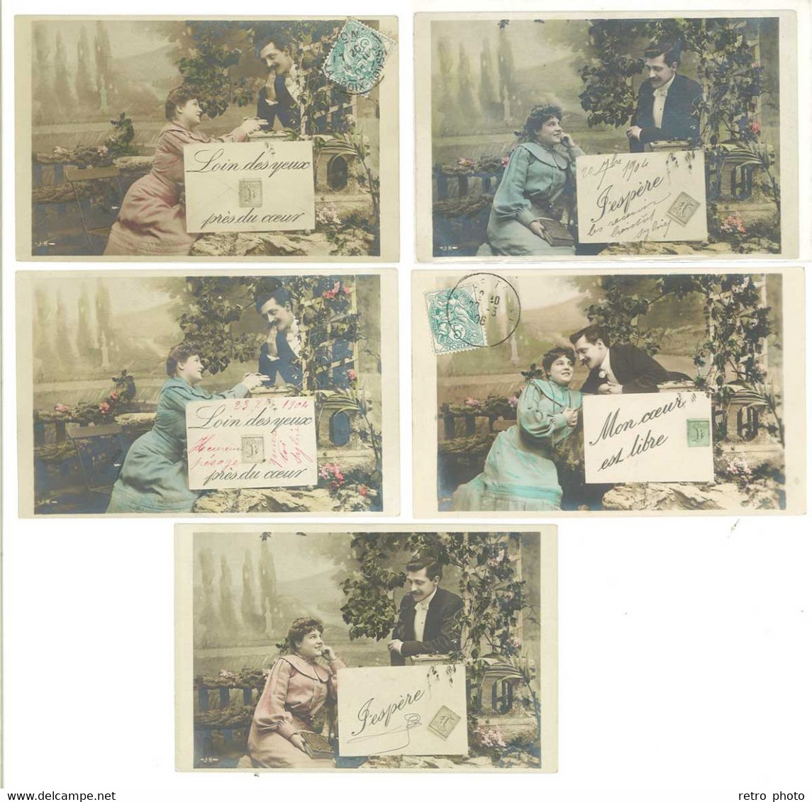 5 Cpa Fantaisies Timbres , Couple, Amoureux   ( S. 4042 ) - Poste & Facteurs