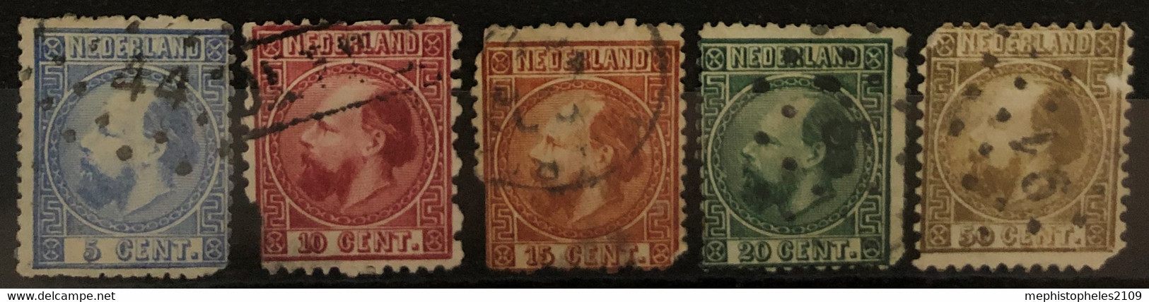 NETHERLANDS 1867 - Canceled - Sc# 7, 8, 9, 10, 11, 12 - 2nd Choix - Used Stamps