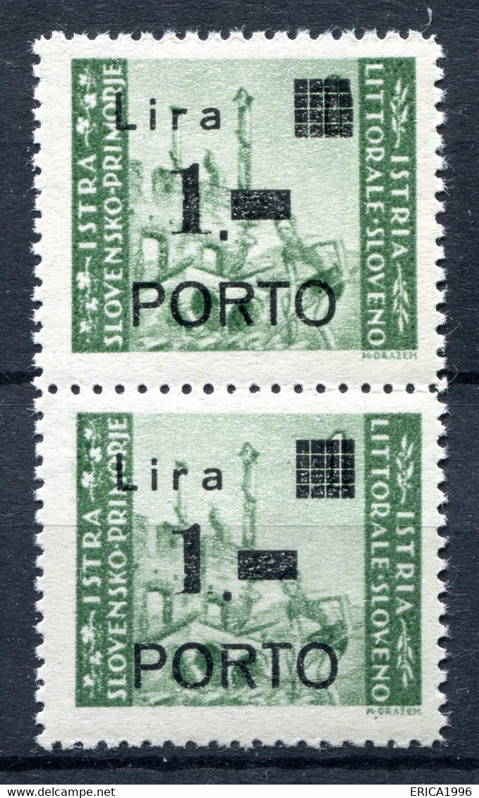 Z2249 ITALIA OCCUPAZIONI ISTRIA Litorale Sloveno 1946 Segnatasse 1 L., MNH**, Sassone N. 8a + 8, Coppia Varietà + Normal - Occ. Yougoslave: Littoral Slovène