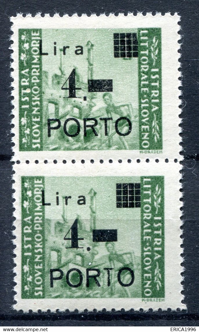 Z2254 ITALIA OCCUPAZIONI ISTRIA Litorale Sloveno 1946 Segnatasse 4 L., MNH**, Sassone N. 10a + 10, Coppia Varietà + Norm - Occ. Yougoslave: Littoral Slovène