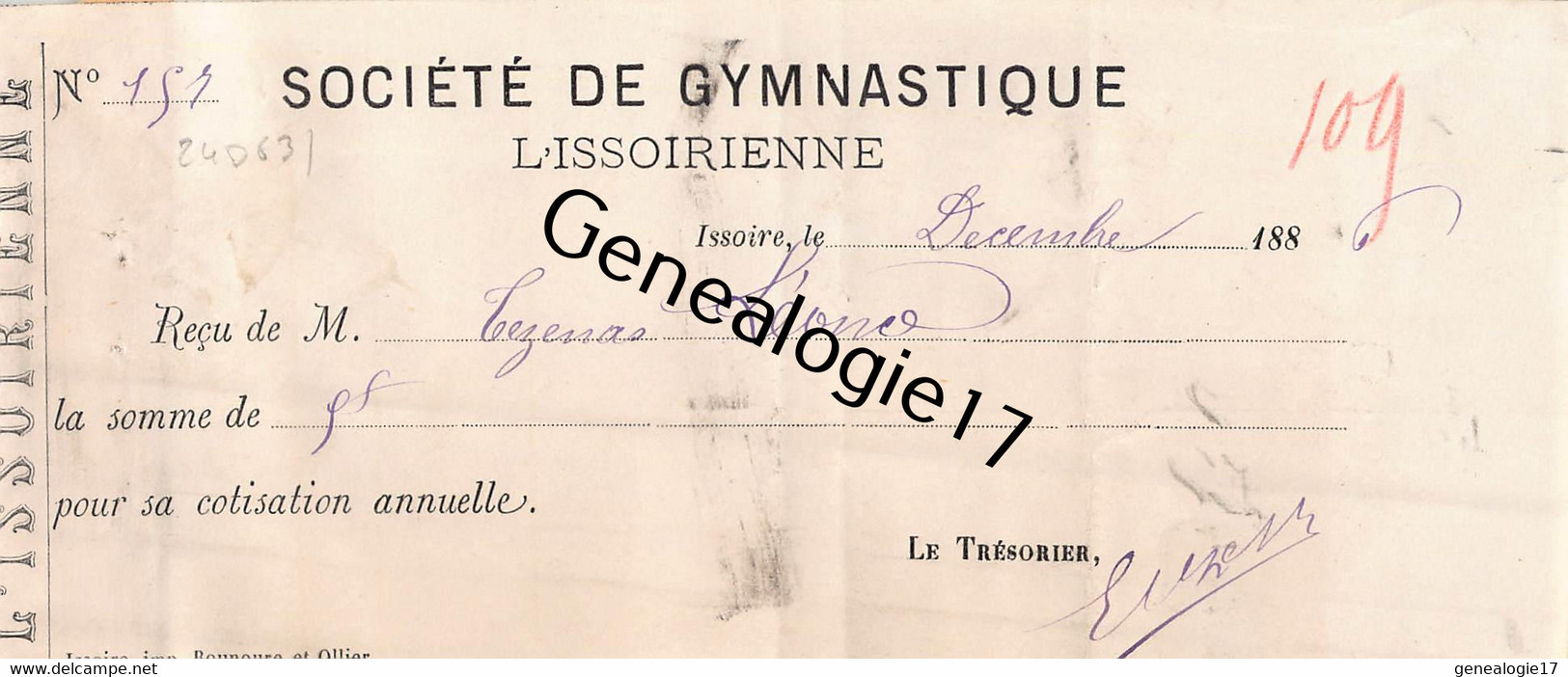 63 2718 ISSOIRE PUY DOME 1886 SOCIETE DE GYMNASTIQUE L ISSOIRIENNE  ( Bande Collee ) - Gymnastique