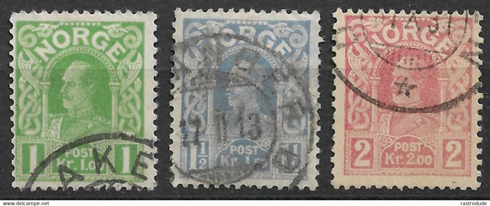 1909 NORWAY NORWEGEN - 1Kr, 1 ½Kr, 2Kr Mi. 72/74 - USED - Cat. €500 - Unused Stamps