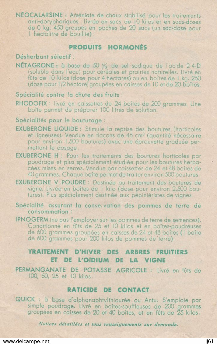 PARIS RHONE POULENC PUBLICITER RHODIATOX SANIGRAN TRUCIDOR NETAGRONE EXUBERONE AGENCE LE MANS SAILLARD FAUVEAU GRAINES - Other & Unclassified