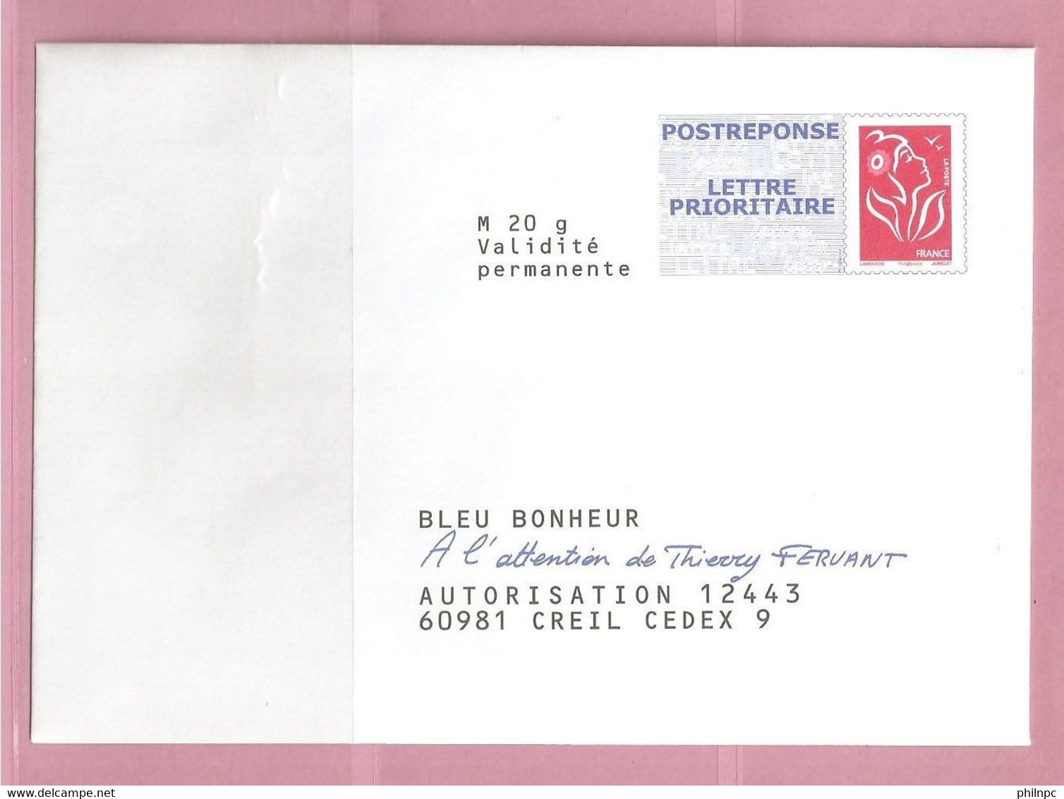 France, Prêt à Poster Réponse, 3734A, Postréponse, Bleu Bonheur, Marianne De Lamouche - Prêts-à-poster: Réponse /Lamouche