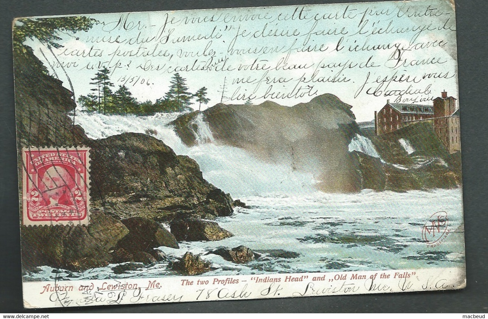 Auburn And Lewiston , ME. The Two Profiles - Indians Head " And Old Man Af The Falls- Laq100 - Auburn