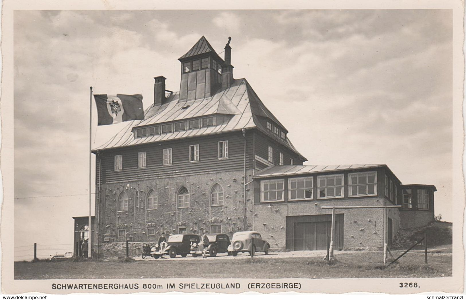 AK Schwartenberghaus Gasthof Schwartenberg NS Flagge A Neuhausen Seiffen Deutscheinsiedel Heidersdorf Olbernhau Stempel - Neuhausen (Erzgeb.)