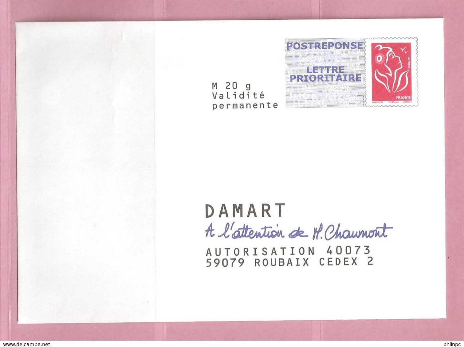 France, Prêt à Poster Réponse, 3734A, Postréponse, Damart, Marianne De Lamouche - PAP: Antwort/Lamouche