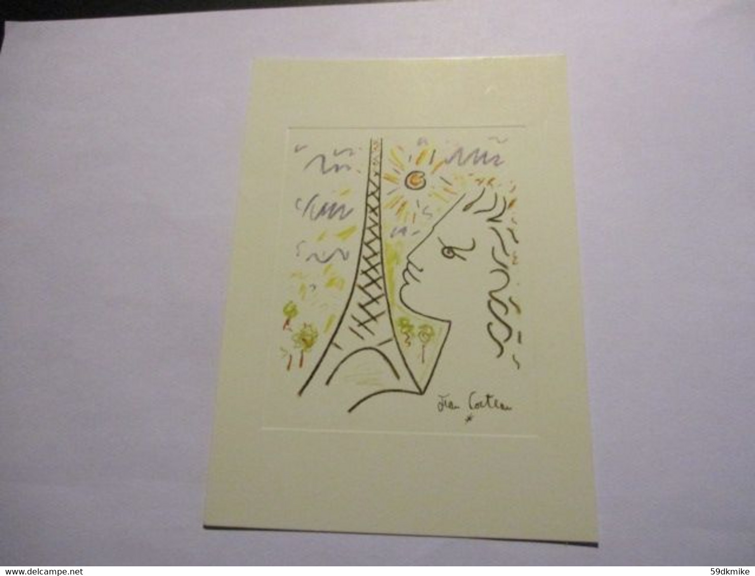 CP Illustration Jean Cocteau - Profil à La Tour Eiffel - Cocteau