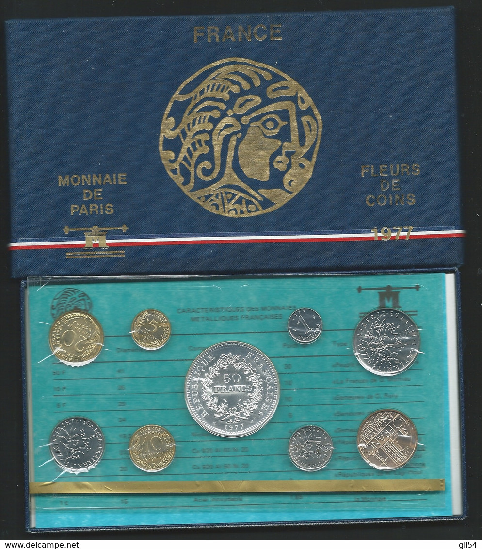 1977 COFFRET SERIE FLEURS DE COINS MONNAIE DE PARIS FDC AVEC 50 FRANC HERCULE ARGENT BU  Laupi 146 - Andere & Zonder Classificatie