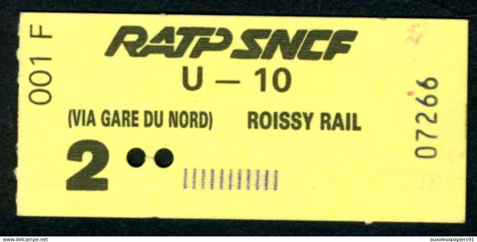 Métro - RATP-SNCF - RER - 2 ème Classe - Titre D'agent - U-10 - Type 001 F - Peu Commun - Europe