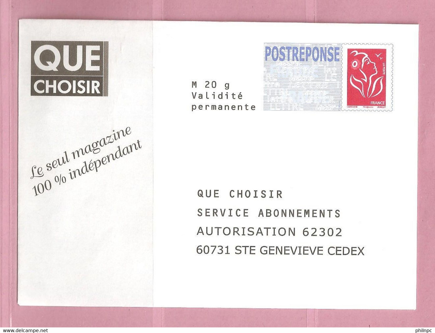 France, Prêt à Poster Réponse, 3734A, Postréponse, Que Choisir, Marianne De Lamouche - PAP : Antwoord /Lamouche