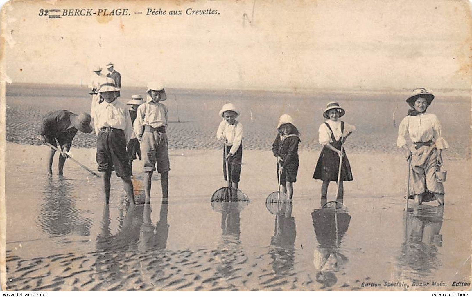 Thème:  Pêche à la crevette .  Berck-Plage   62    Lot de 5 cartes          (voir scan)