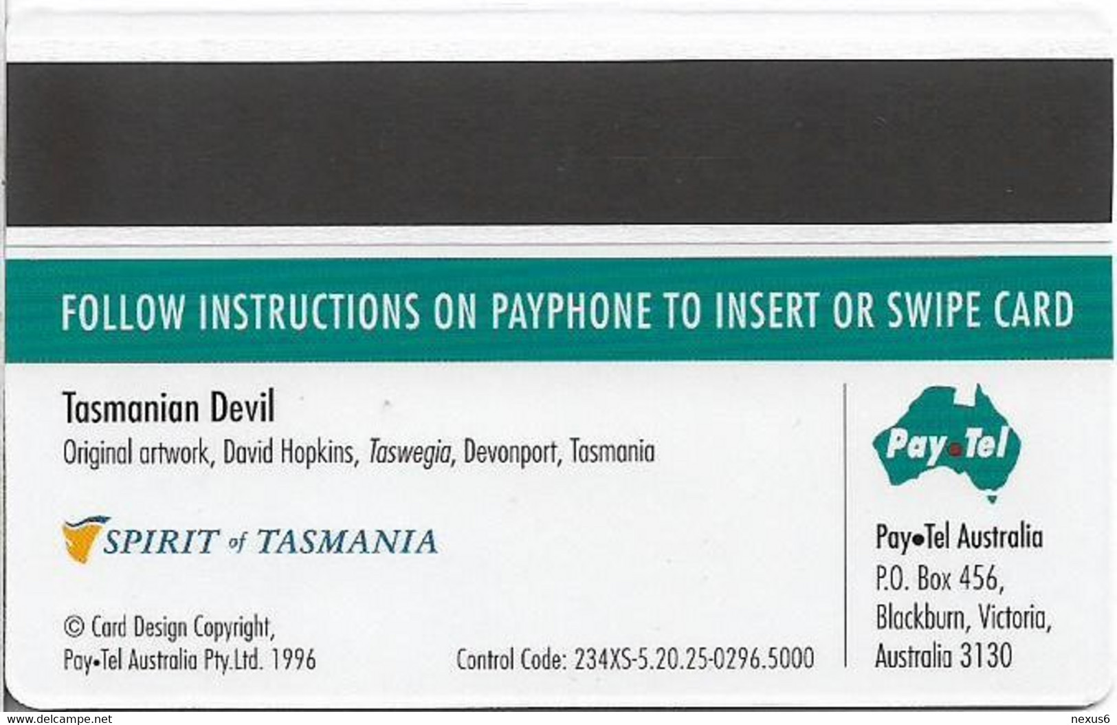 Australia - Paytel (Magnetic) - Tasmanian Devil, 07.1996, 5$, 5.000ex, Mint No Blister - Australia