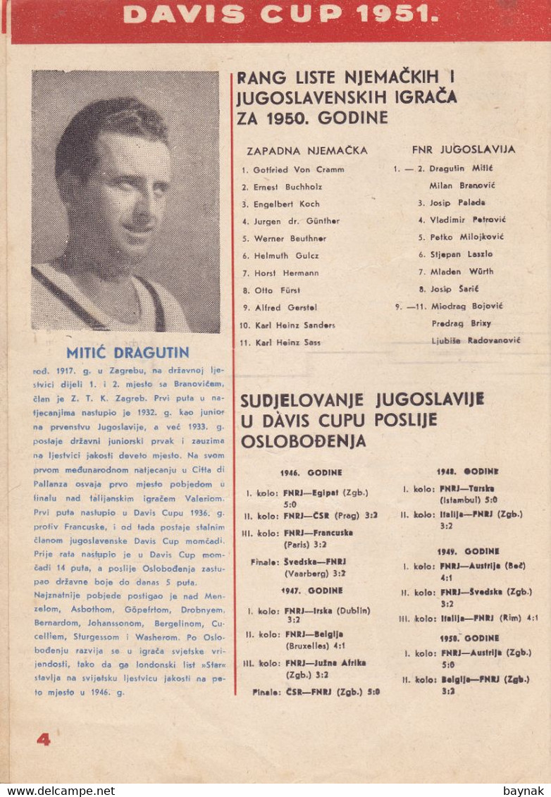 CROATIA, JUGOSLAVIJA, ZAGREB  --  TENNIS  --  DAVIS CUP -  NJEMACKA Vs JUGOSLAVIJA4. - 6. MAJA 1951 - Boeken