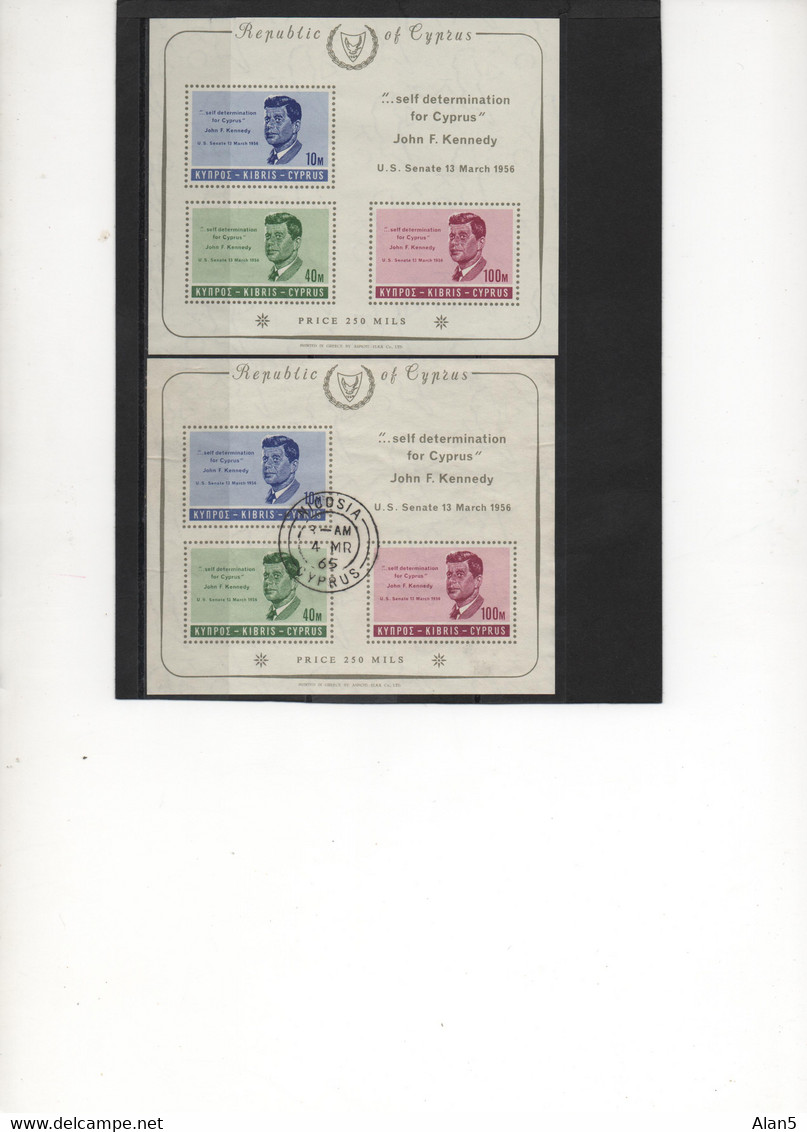 CHYPRE.1965.DEUX BF3."J.F.KENNEDY". NEUF**. OBLITERE.THEME PERSONNAGES CELEBRES.HISTOIRE. - Unused Stamps