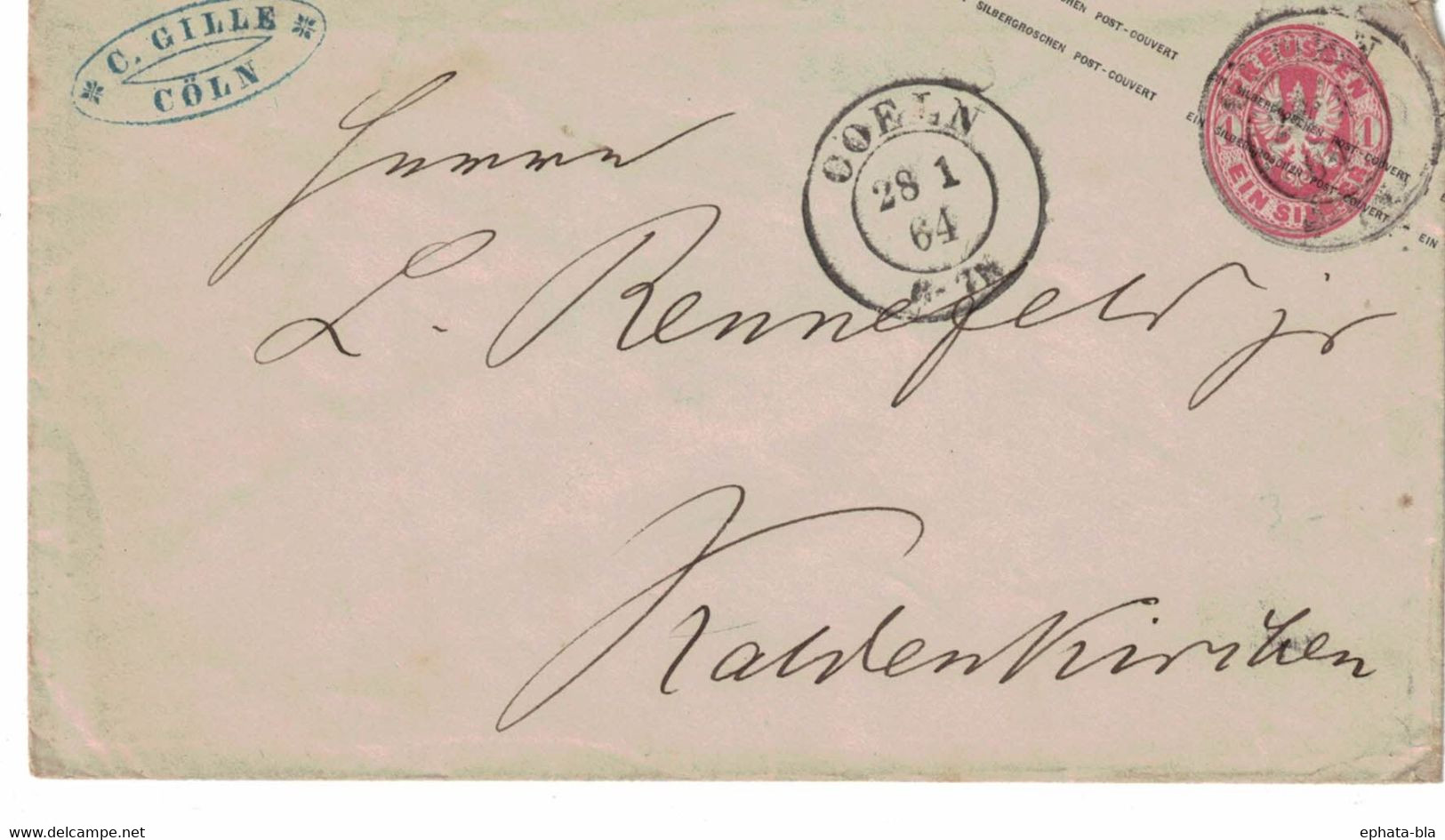 Entiers Postaux Prusse Coeln 1864 - Postal  Stationery