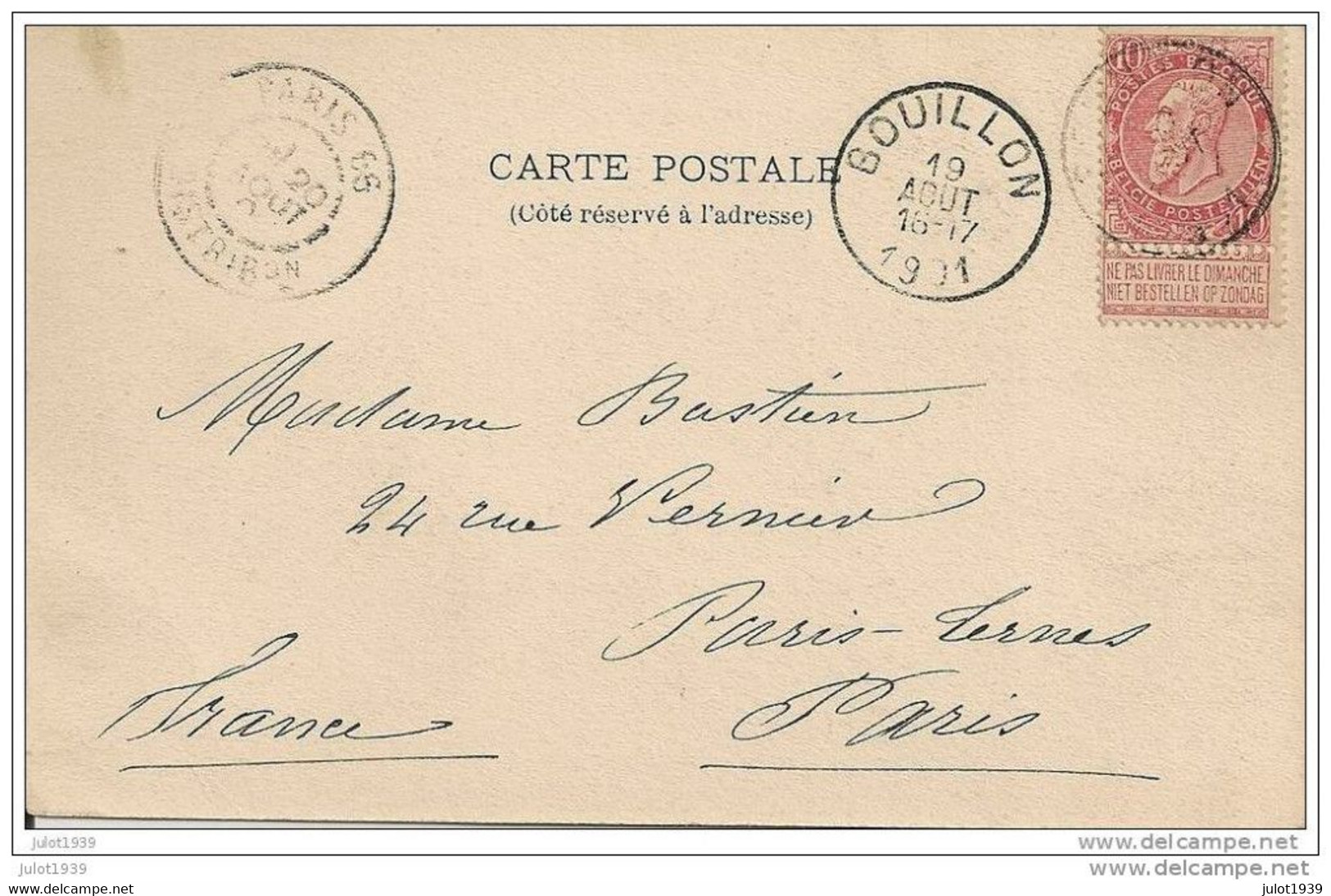 BOUILLON ..-- Bas De La Vieille Route De France . 1901 Vers PARIS . DVD 7684 . Voir Verso . - Bouillon