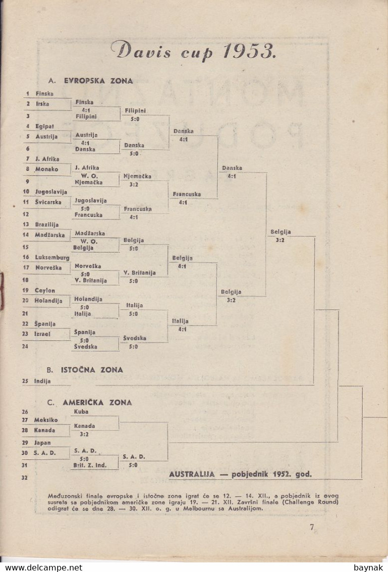 CROATIA, FRANCE ZAGREB  --  BROSCHURE: TENNIS INTERNATIONAL - ,,  RACING CLUB DE FRANCE ,, vs Z. T. K.  ZAGREB  -- 1953