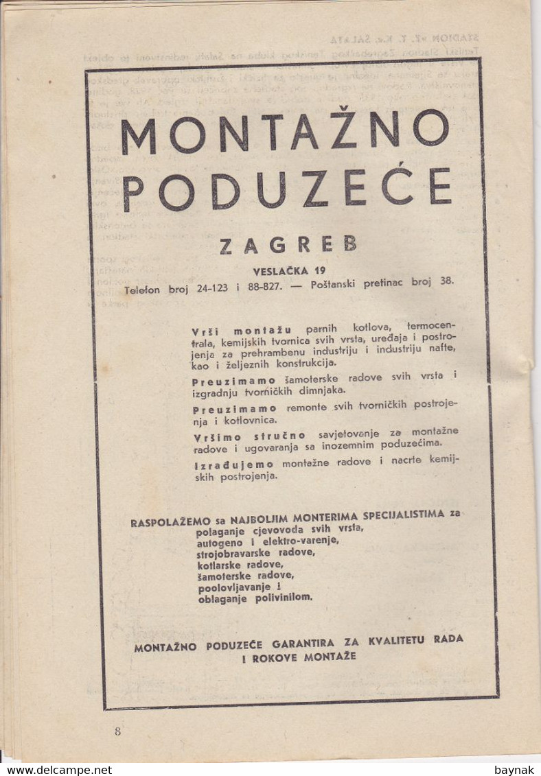 CROATIA, FRANCE ZAGREB  --  BROSCHURE: TENNIS INTERNATIONAL - ,,  RACING CLUB DE FRANCE ,, vs Z. T. K.  ZAGREB  -- 1953