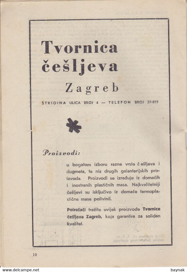 CROATIA, FRANCE ZAGREB  --  BROSCHURE: TENNIS INTERNATIONAL - ,,  RACING CLUB DE FRANCE ,, vs Z. T. K.  ZAGREB  -- 1953