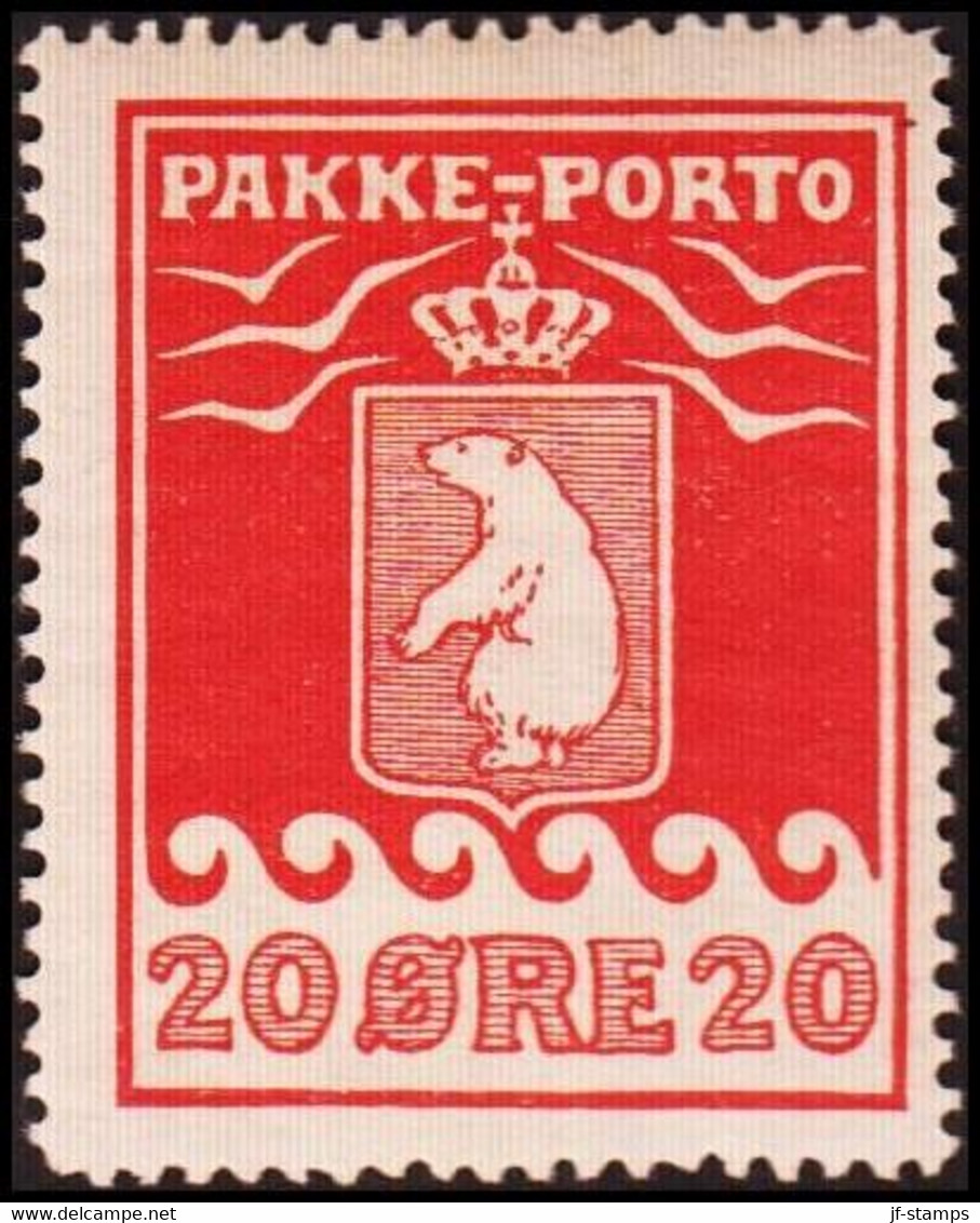 1916. PAKKE PORTO. 20 øre Red. Thiele. Perf 11 ½. Karton Paper. Hinged. (Michel 9A) - JF411018 - Pacchi Postali