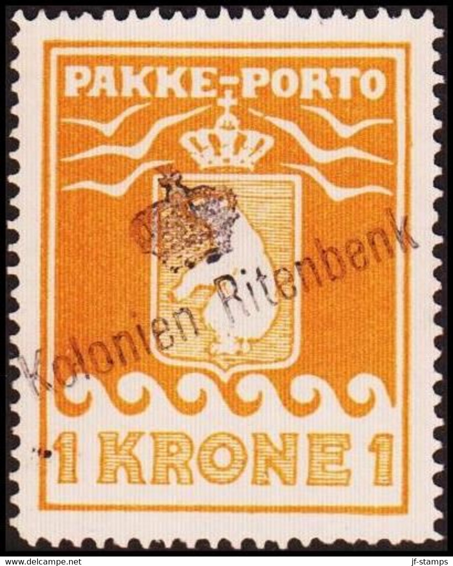 1930.  PAKKE PORTO. 1 Kr. Yellow. Thiele. Perf. 11 ½. Cancelled Kolonien Ritenbenk Un... (Michel 11A) - JF411030 - Pacchi Postali