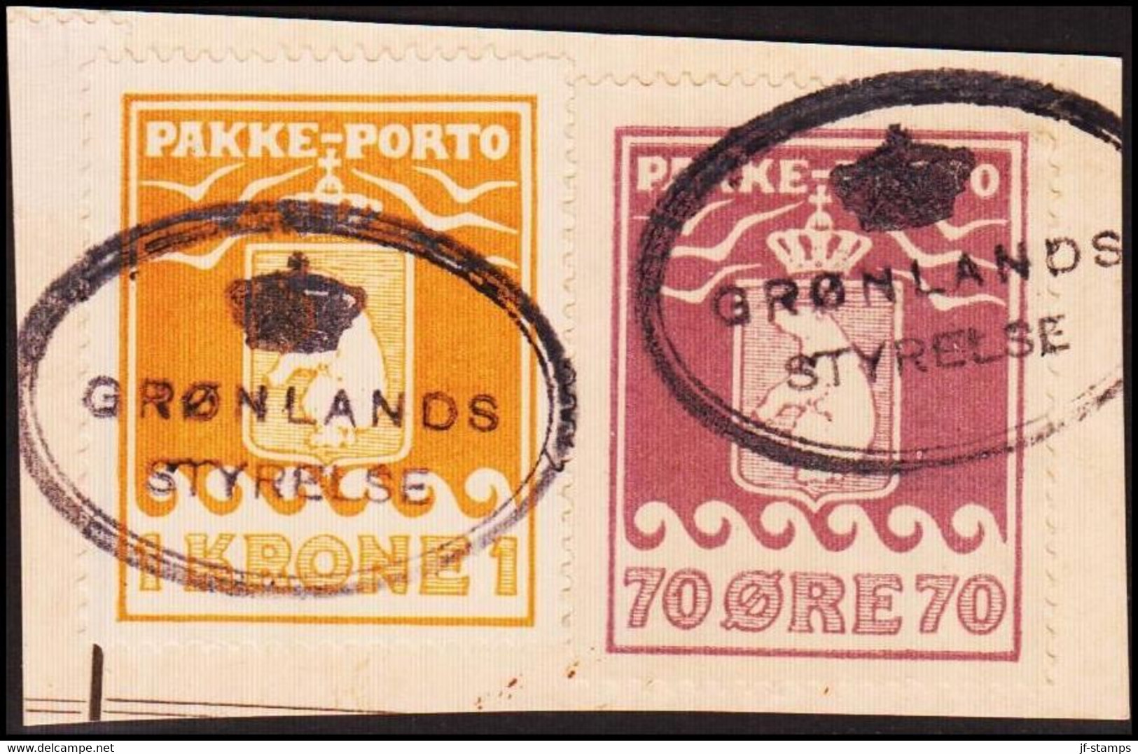 1930. 1 Kr. Yellow And 70 øre. Thiele Letterpress. Perf. 11 ½. On Piece Cancelled GRØ... (Michel 11A+) - JF411045 - Colis Postaux