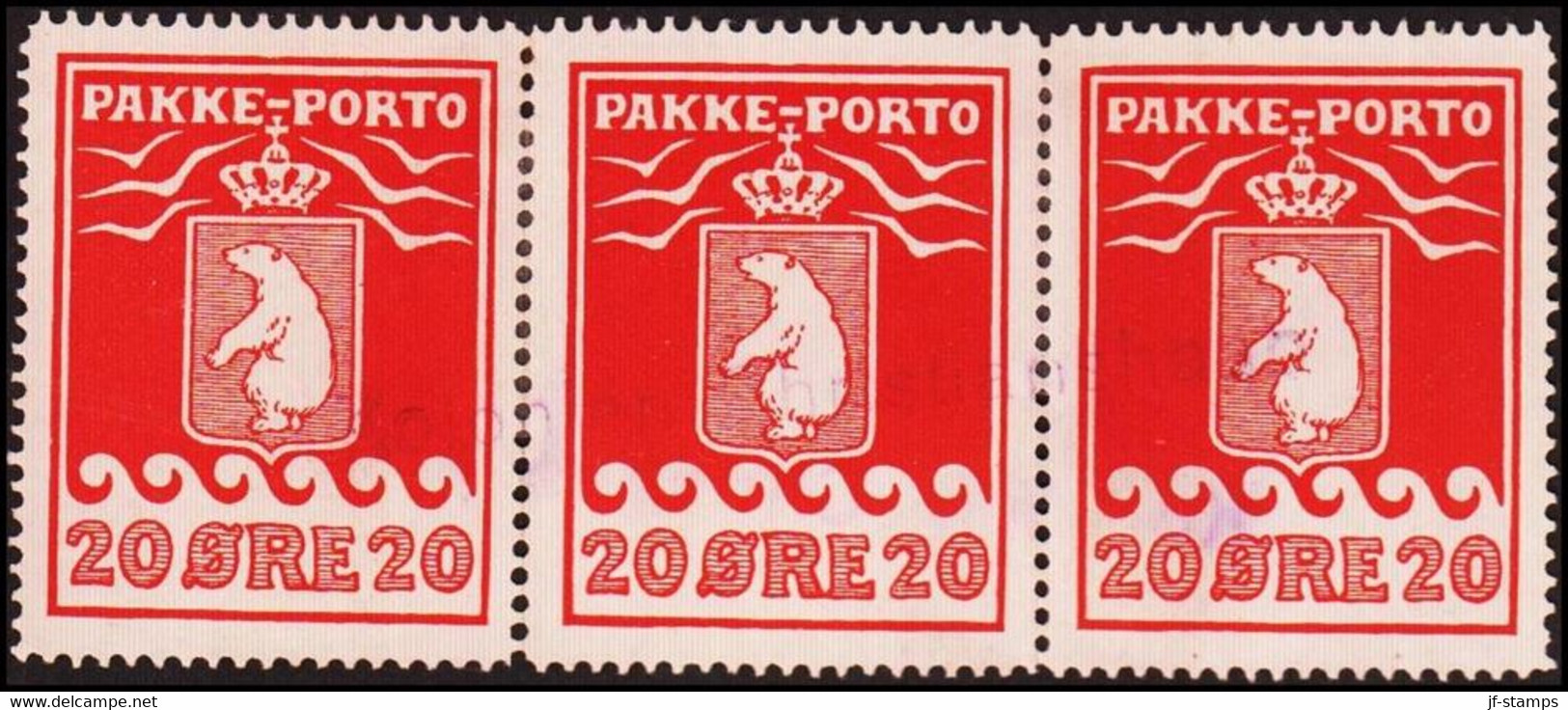 1916. PAKKE PORTO. 20 øre Red. Thiele. Perf 11 ½. 3-stripe Cancelled Kolonien Christi... (Michel 9A) - JF411046 - Paketmarken