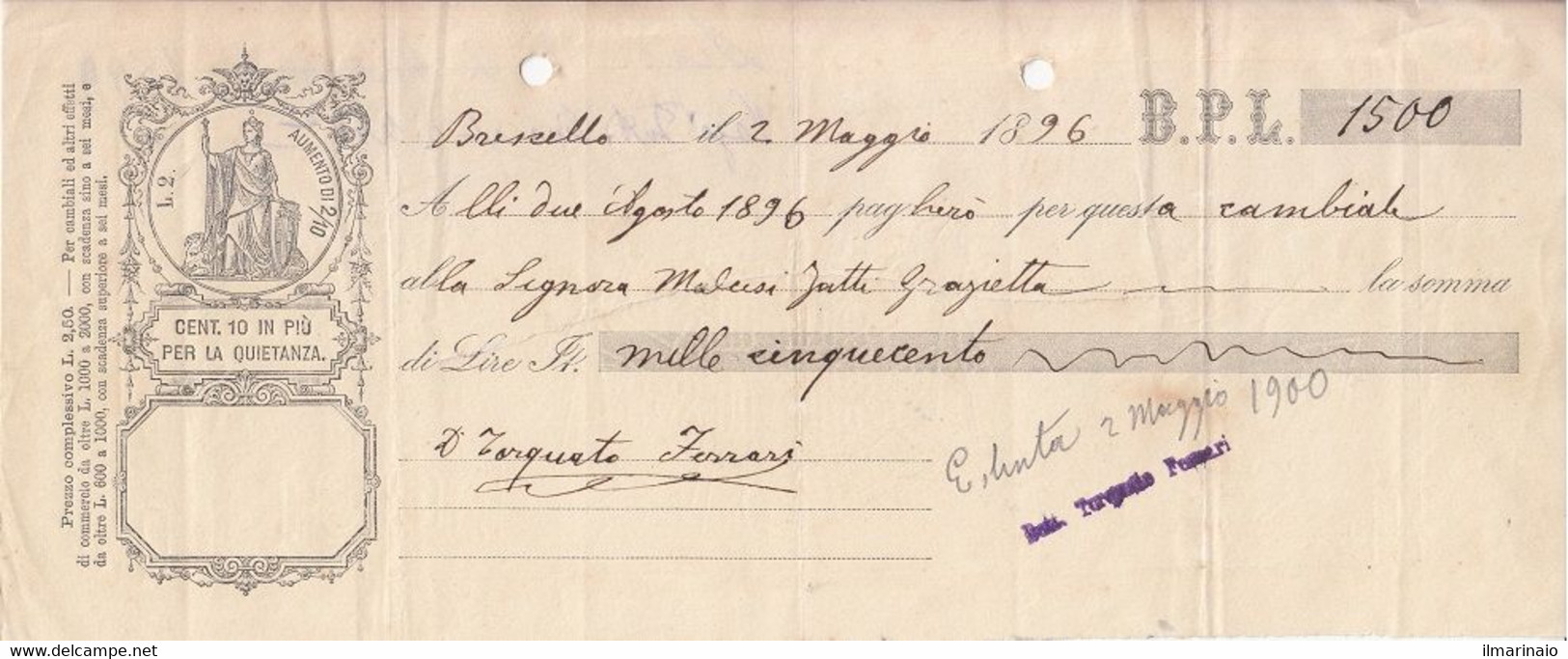 ** CAMBIALE.- BRESCELLO.-1896.-** - Letras De Cambio