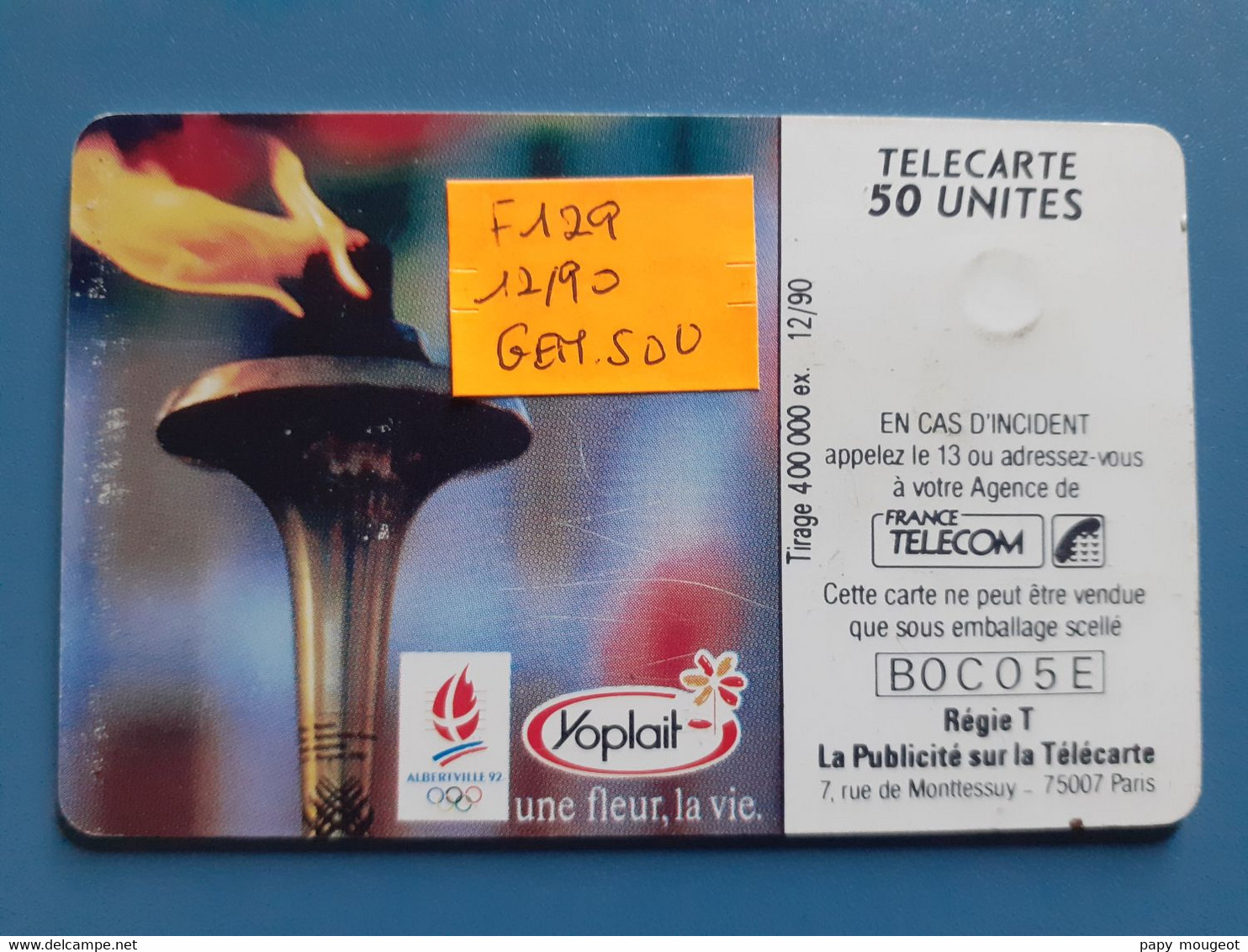 F129 Yoplait Flamme Olympique 50U GEM 12/90 N° B0C05E - Olympic Games