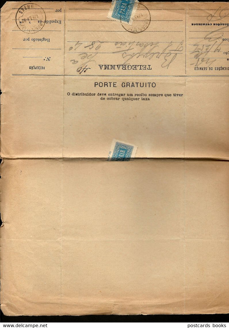 1897 Telegrama / Telegraphe / Telegramme Stationery / Free Postage / Porte Gratuito PORTUGAL - Lettres & Documents