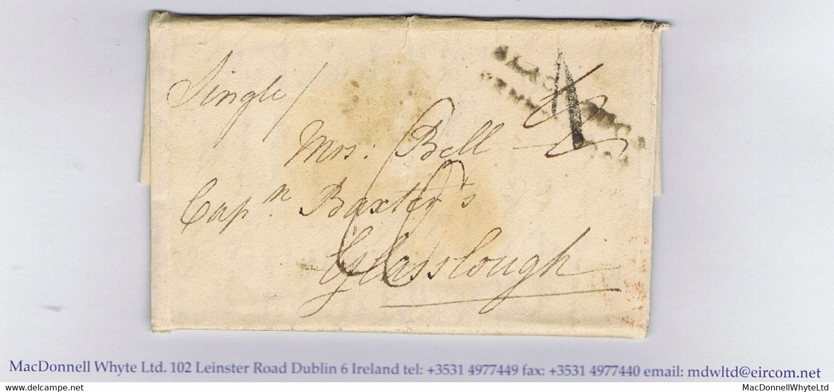 Ireland Dublin Penny Post 1822 Oval Timestamp 2 O'CLOCK AFN 5 DE 1822 On Letter From Blackrock To Glasslough - Prephilately