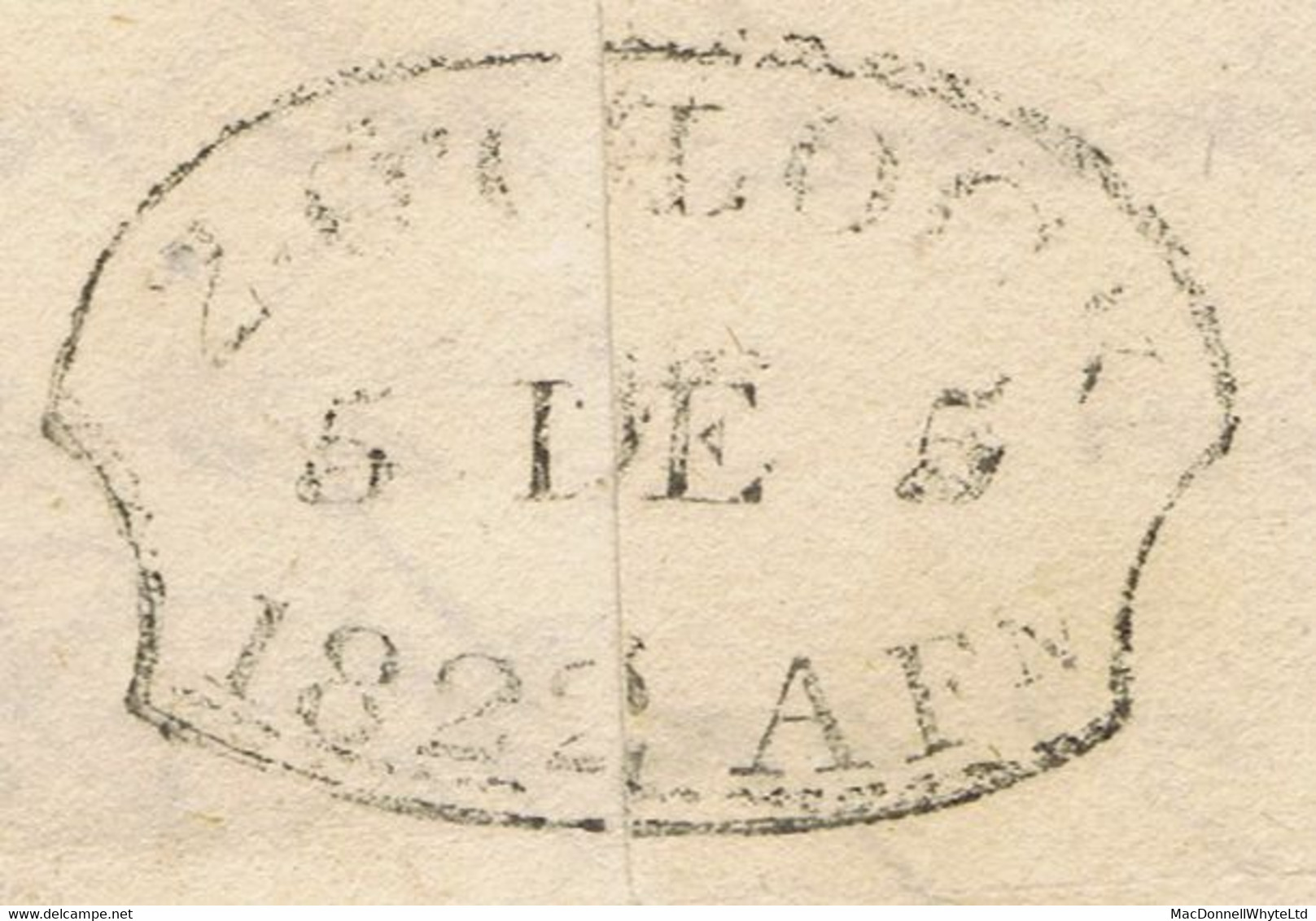 Ireland Dublin Penny Post 1822 Oval Timestamp 2 O'CLOCK AFN 5 DE 1822 On Letter From Blackrock To Glasslough - Prephilately