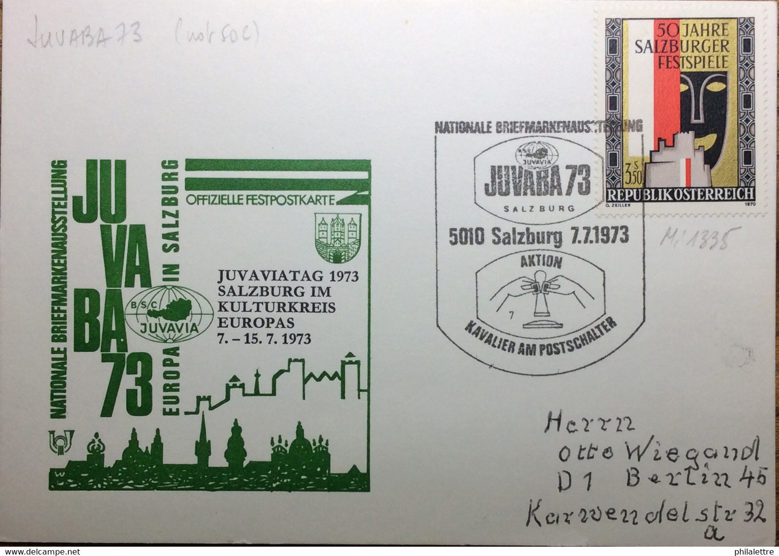 AUTRICHE / AUSTRIA / ÖSTERREICH 1973 Mi.1335 On JUVABA 73 Card To Germany - Cartas & Documentos