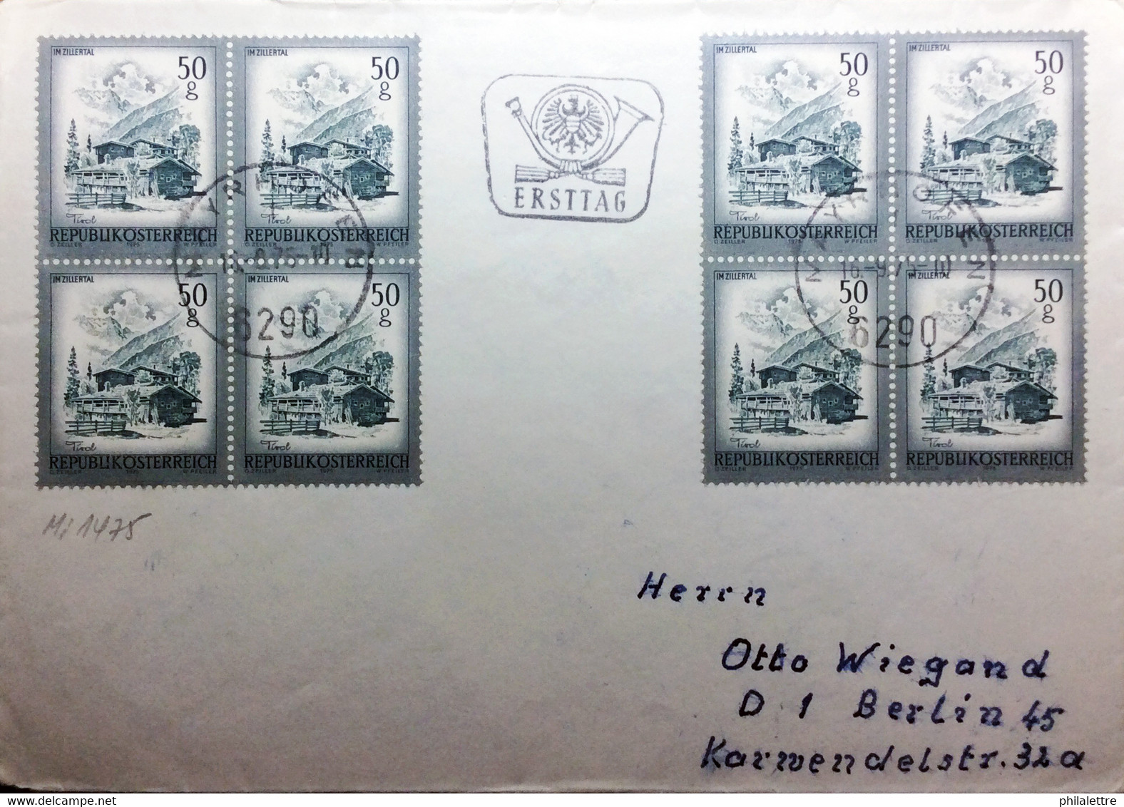 AUTRICHE / AUSTRIA / ÖSTERREICH 1975 Mi.1475 (x8) On FDC To Germany - FDC