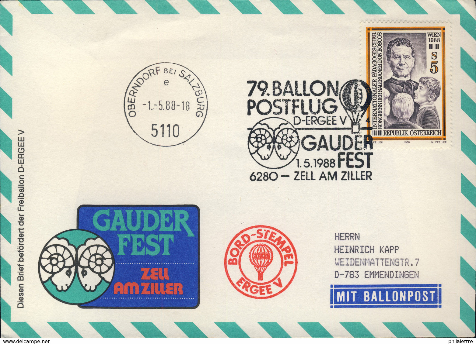 AUTRICHE / AUSTRIA / ÖSTERREICH 1988 79th Balloon Post Flight Cover - Globos