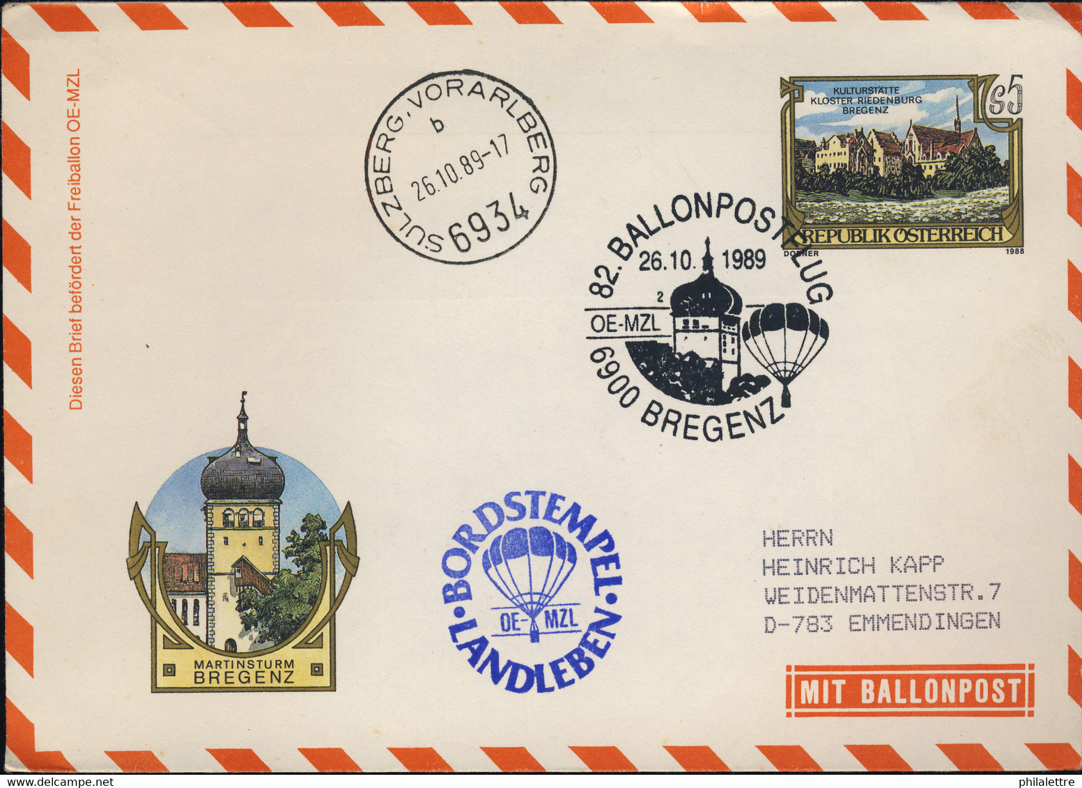 AUTRICHE / AUSTRIA / ÖSTERREICH 1989 82nd Balloon Post Flight Cover - Globos