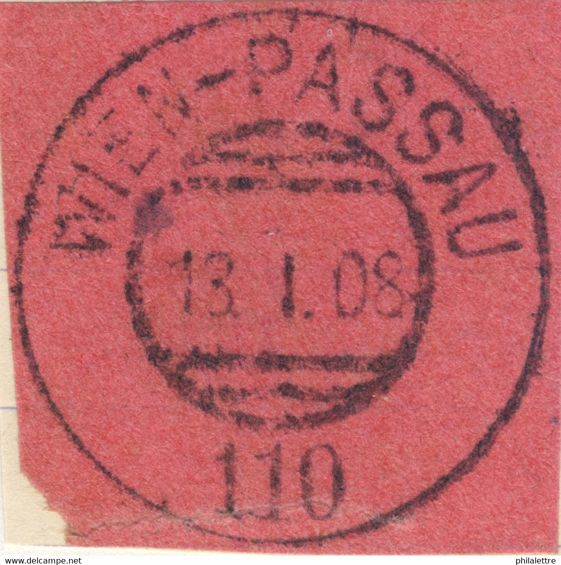 AUTRICHE / ÖSTERREICH - 1908 WIEN-PASSAU Nr.110 Bahnpoststempel On Fragment - Oblitérés