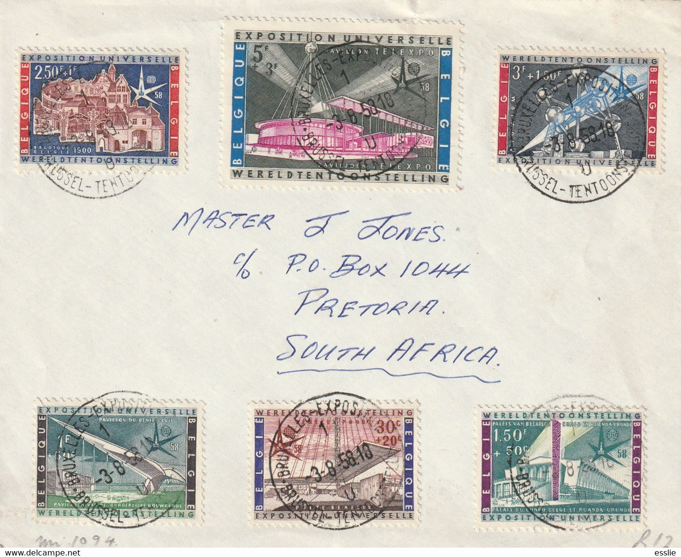 Belgium Cover South Africa - 1958 - World's Fair Universal Exposition Wereldtentoonstelling Brussels - Covers & Documents