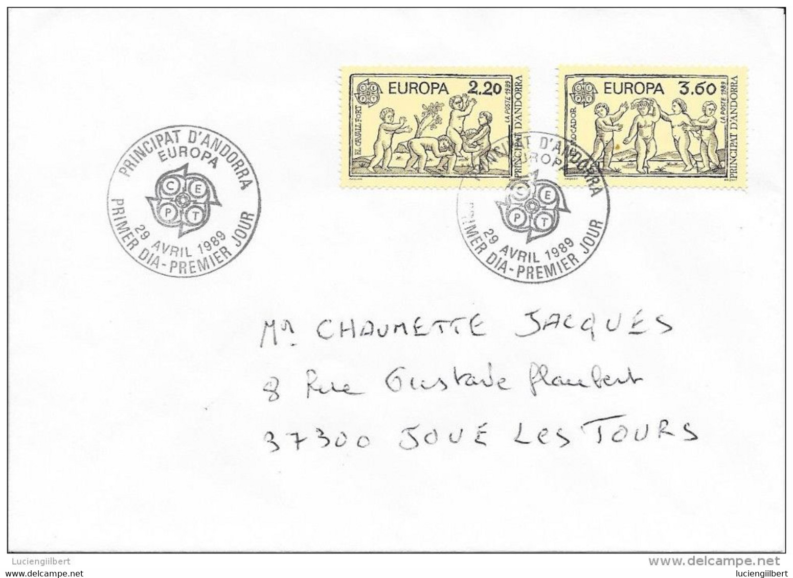 ANDORRE  -  TIMBRES N° 378 : 379   -   EUROPA   -  1989  CIRCULEE  1er JOUR - Lettres & Documents