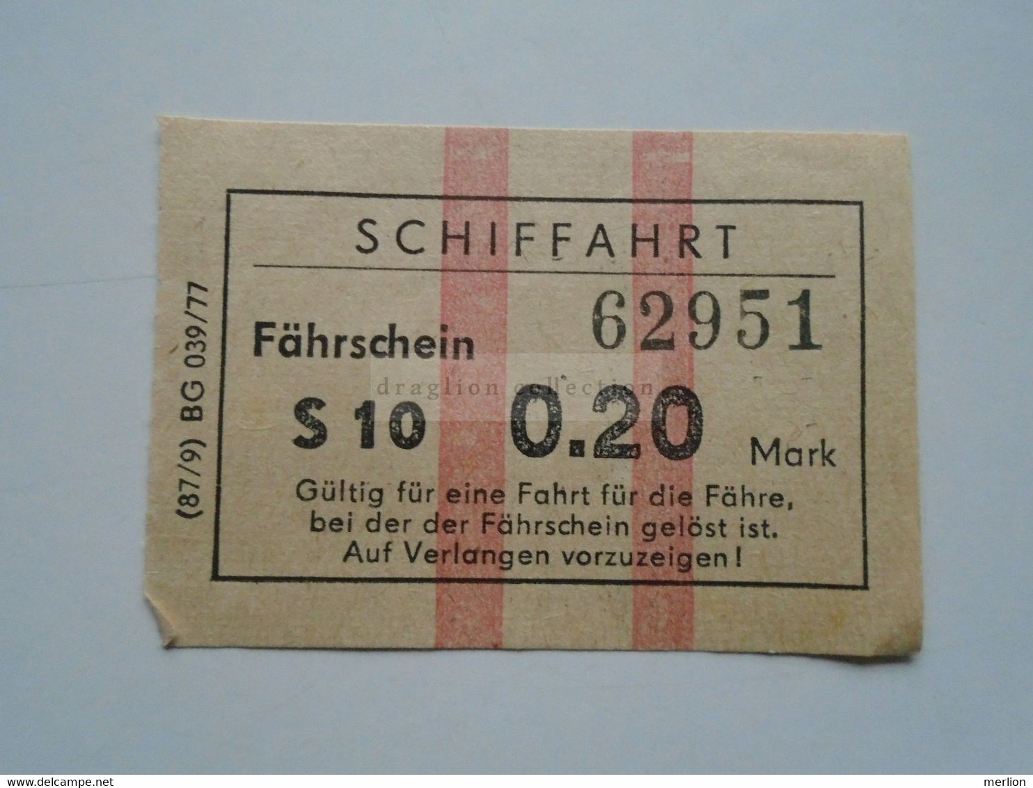 D176537     Older  Ticket  - Schiffahrt Fährschein  0.20 Mark  DDR - Sonstige & Ohne Zuordnung