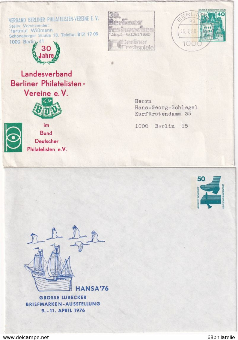 DDR  ENTIER POSTAL/GANZSACHE/POSTAL STATIONARY LOT DE 2 LETTRES - Umschläge - Ungebraucht