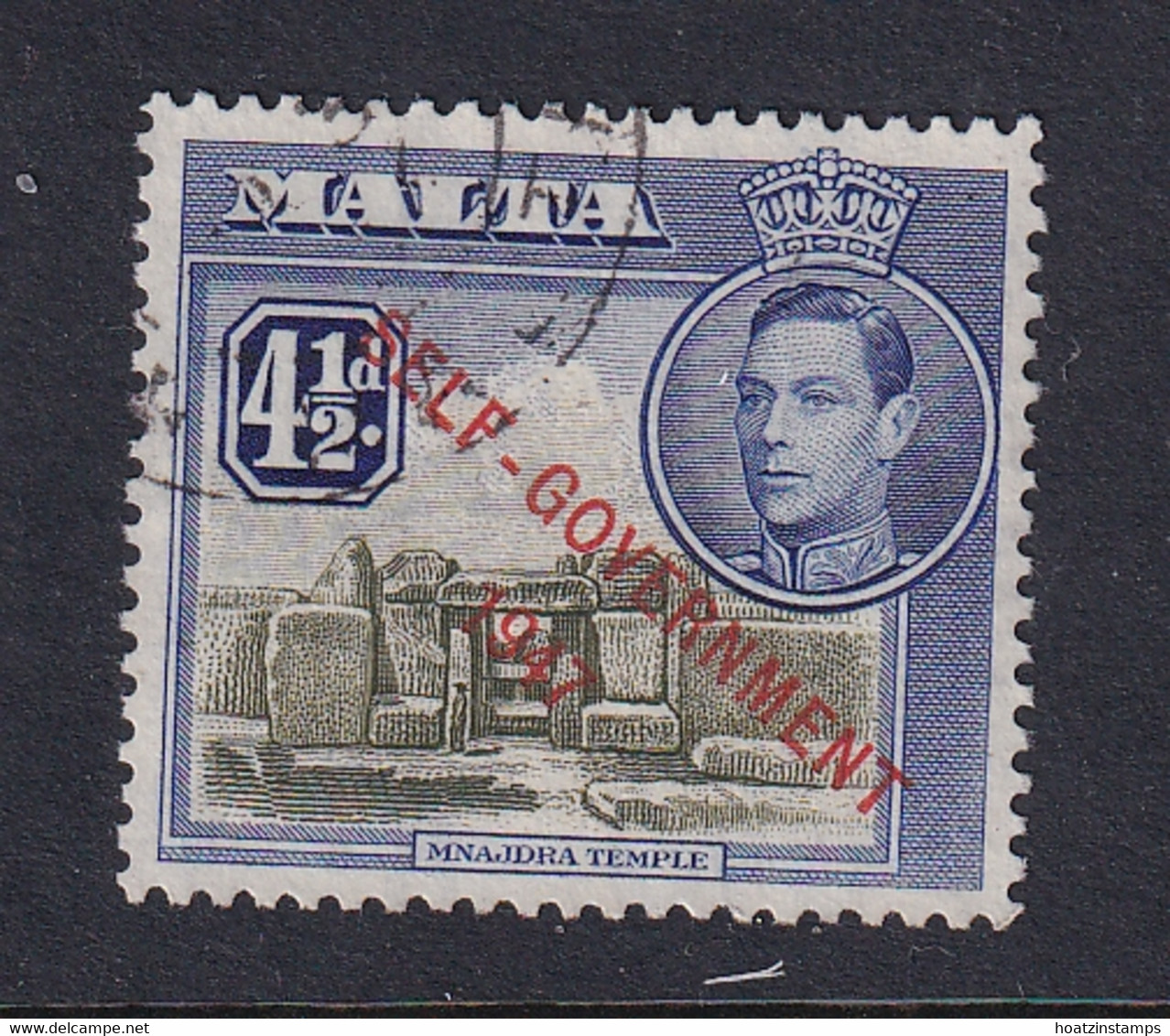 Malta: 1948/53   KGVI 'Self Government' OVPT    SG241a   4½d   Olive-green & Dull Ultramarine     Used - Malta (...-1964)