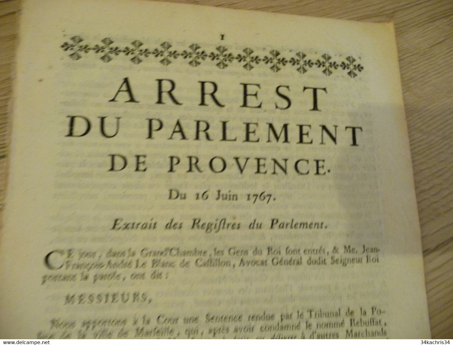 Arrest Du Parlement De Provence 16/06/1767 Marseille Commerce De La Morue Condamnations - Wetten & Decreten